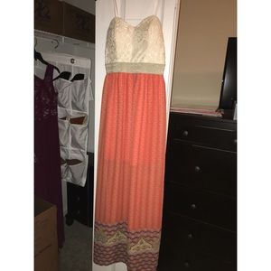 Boho orange and white maxi dress